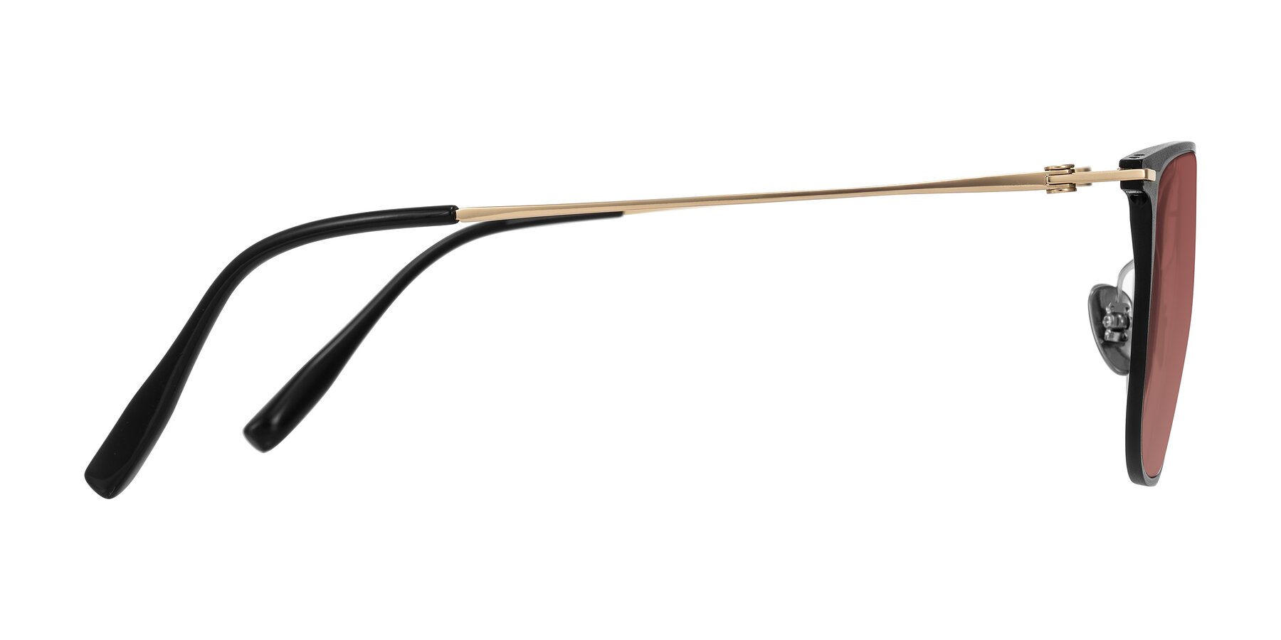 Side of Moua in Black/Gold with Garnet Tinted Lenses