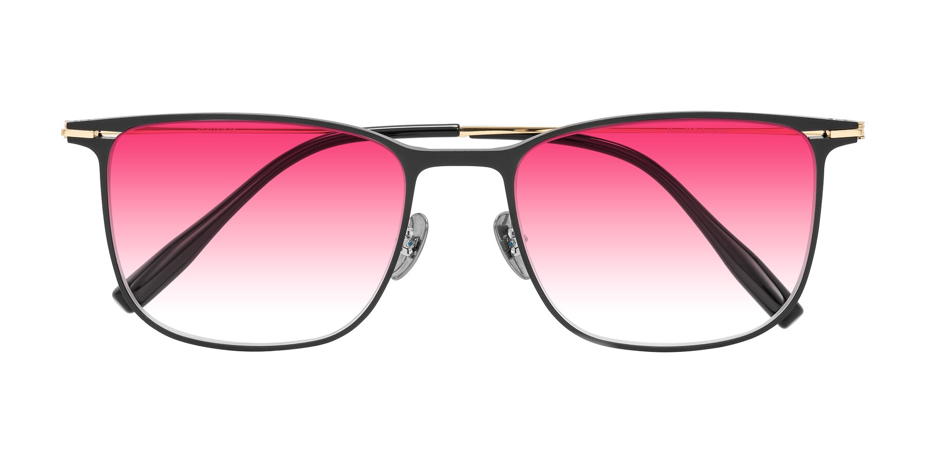 Folded Front of Moua in Black/Gold with Pink Gradient Lenses