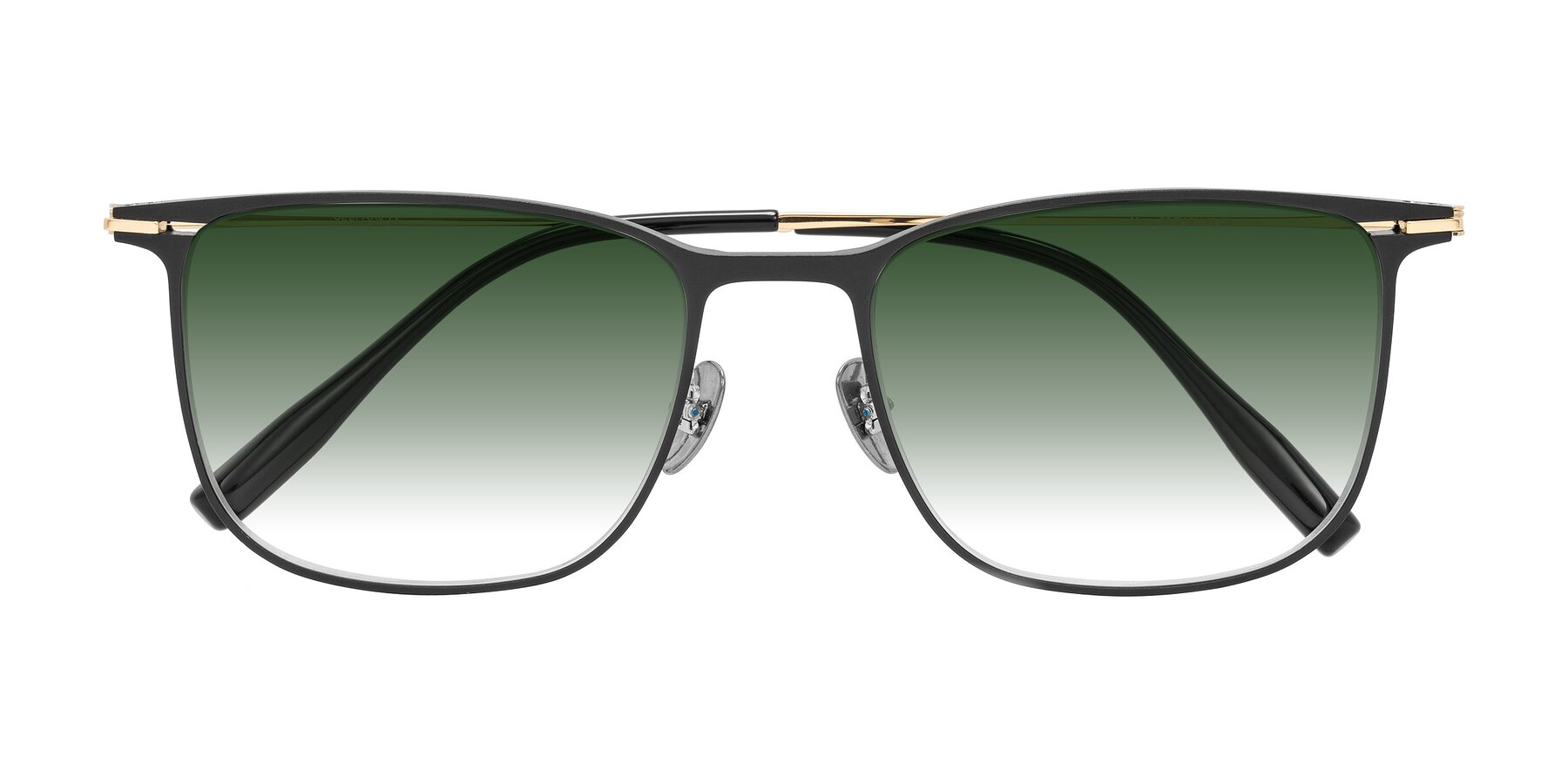 Folded Front of Moua in Black/Gold with Green Gradient Lenses