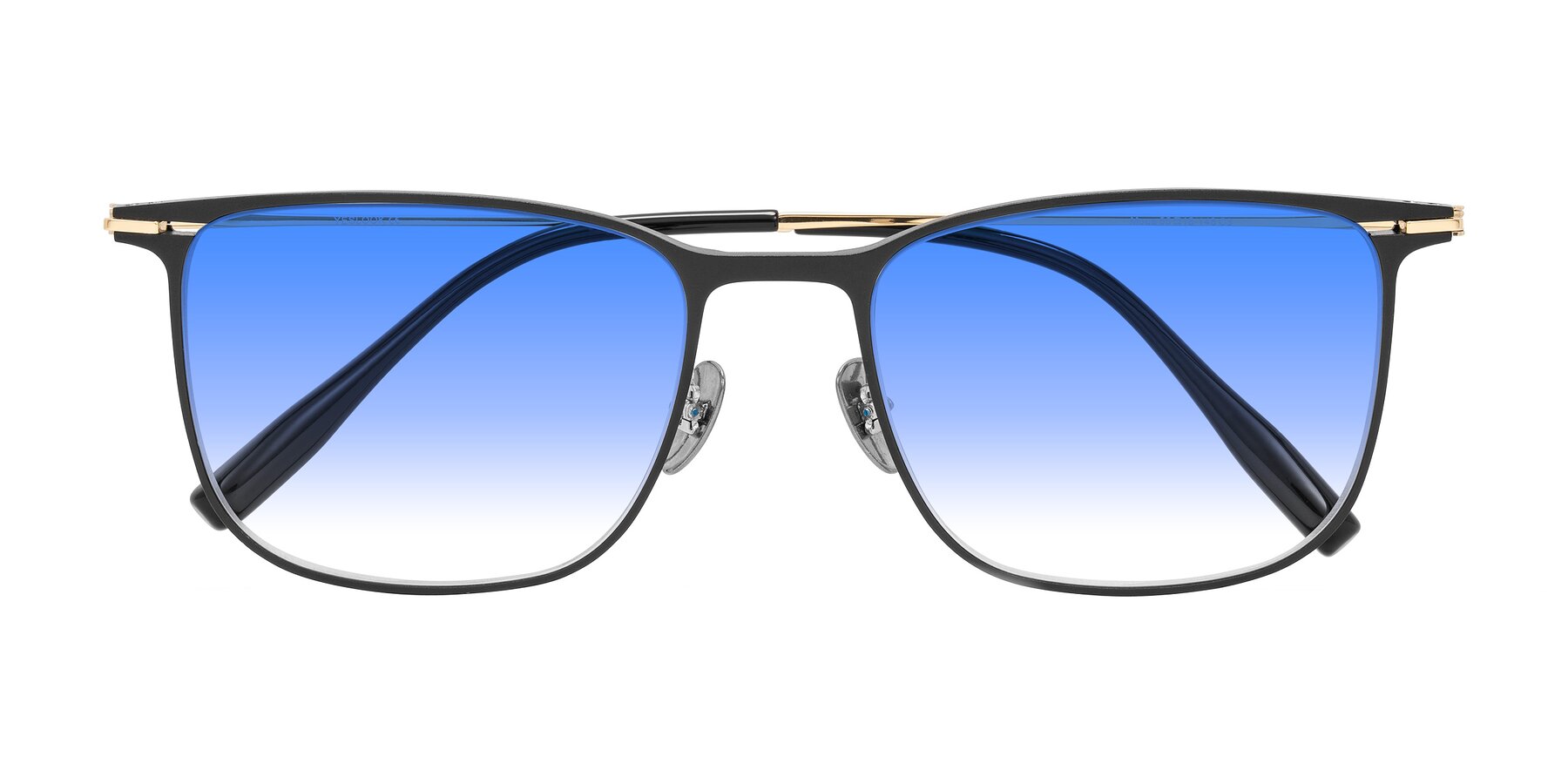 Folded Front of Moua in Black/Gold with Blue Gradient Lenses