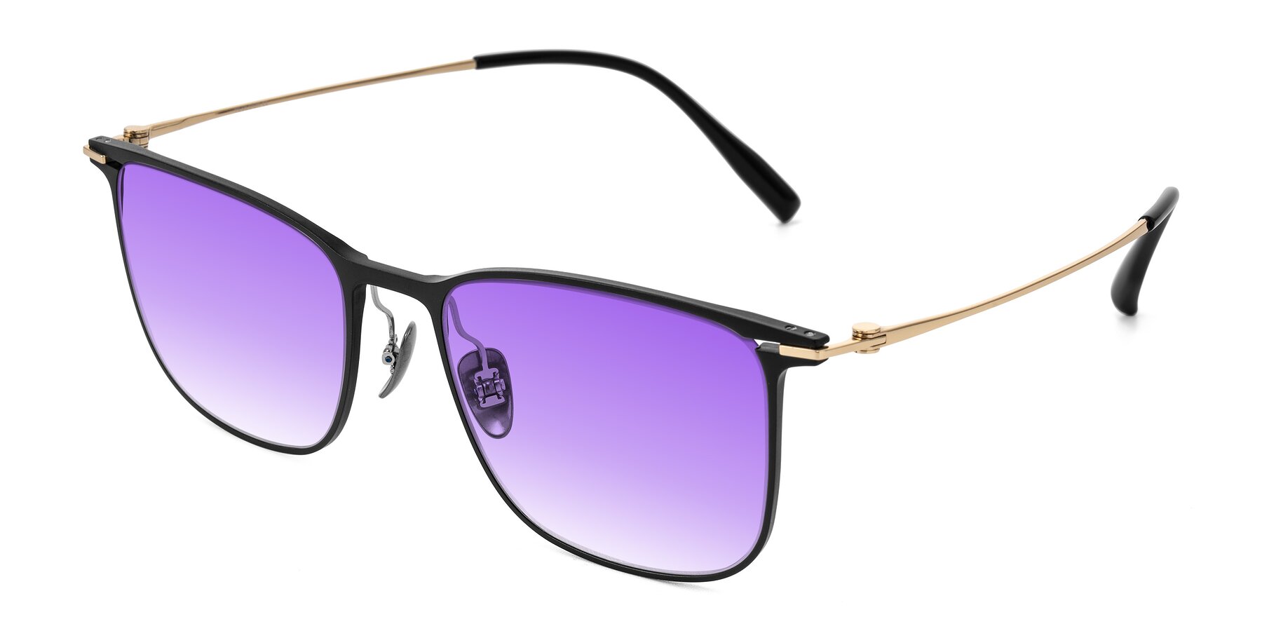 Angle of Moua in Black/Gold with Purple Gradient Lenses