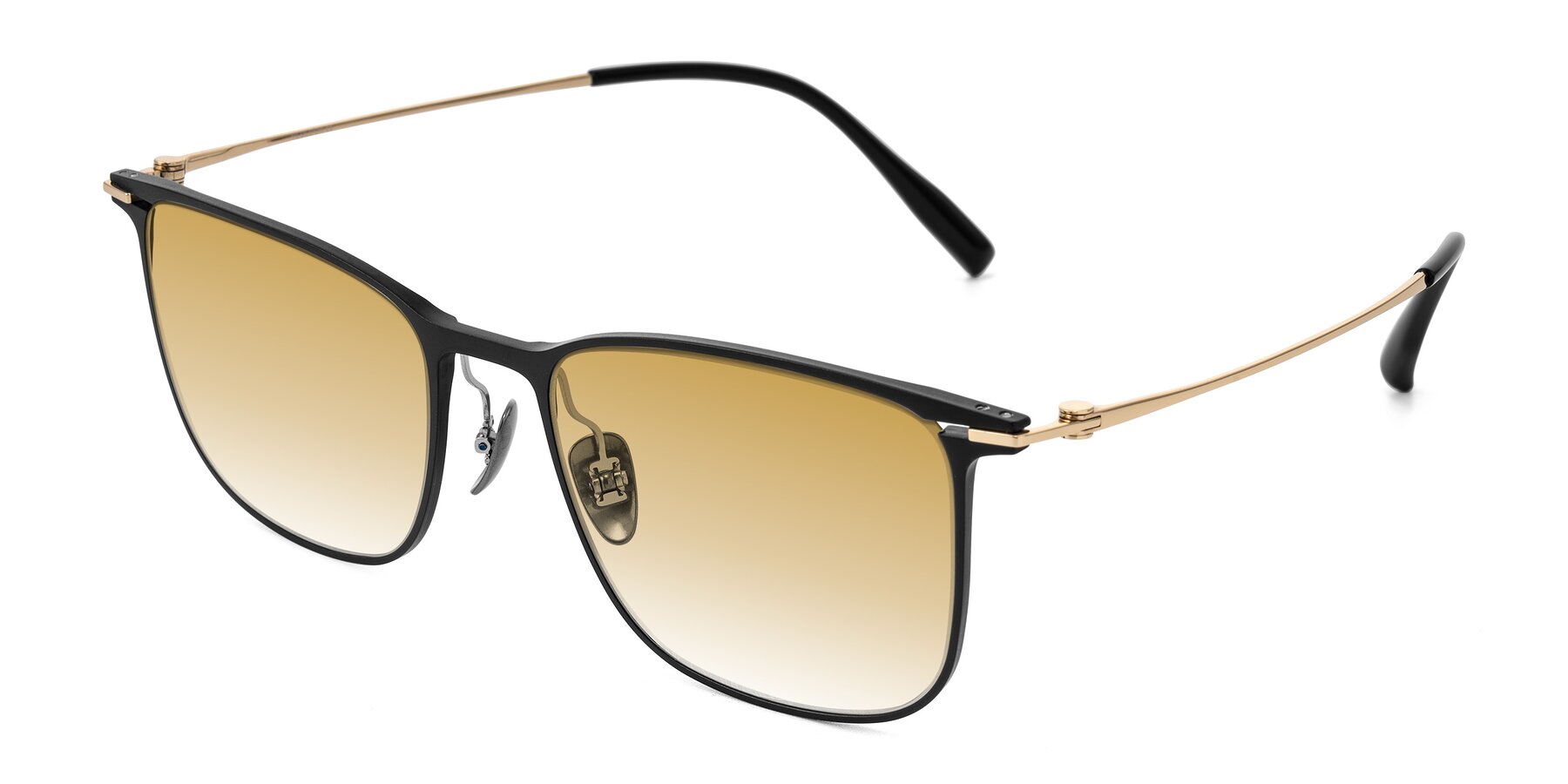 Angle of Moua in Black/Gold with Champagne Gradient Lenses