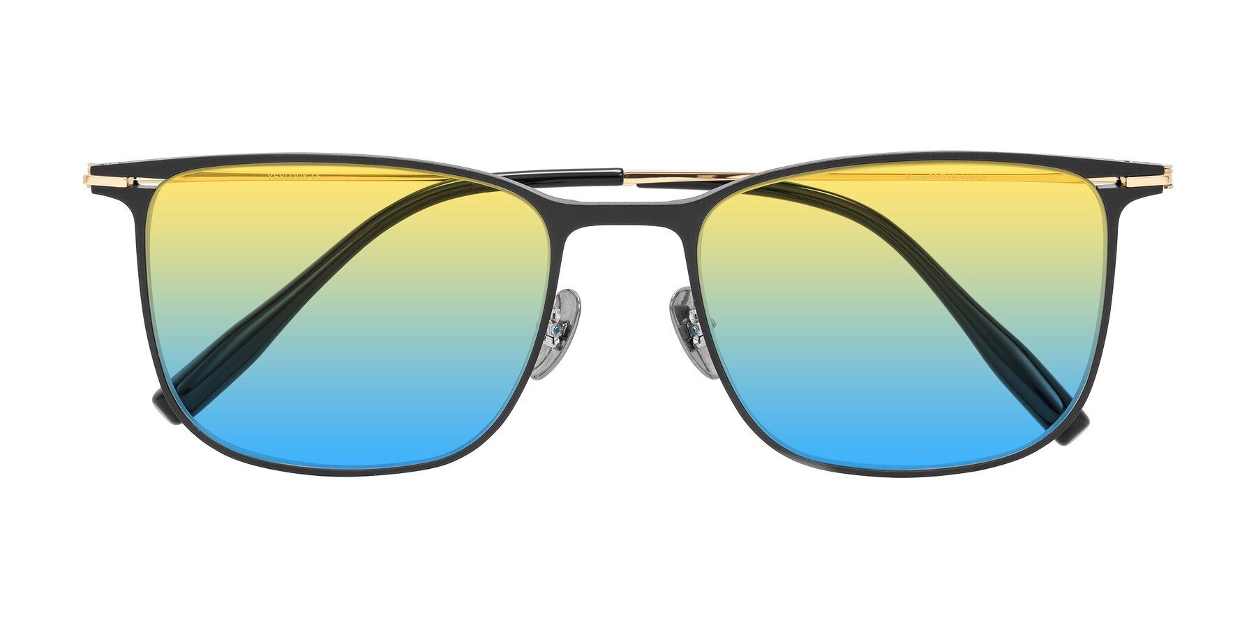 Folded Front of Moua in Black/Gold with Yellow / Blue Gradient Lenses