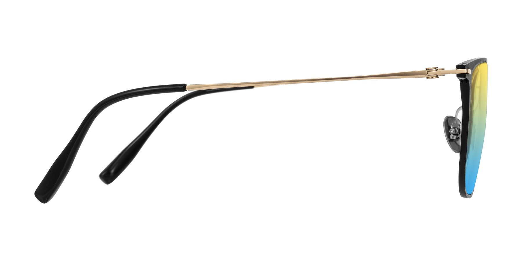 Side of Moua in Black/Gold with Yellow / Blue Gradient Lenses