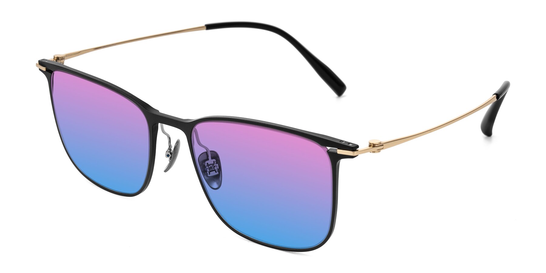Angle of Moua in Black/Gold with Pink / Blue Gradient Lenses