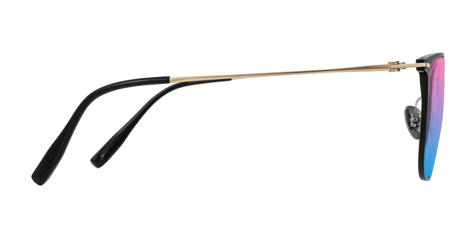 Side of Moua in Black/Gold with Pink / Blue Gradient Lenses