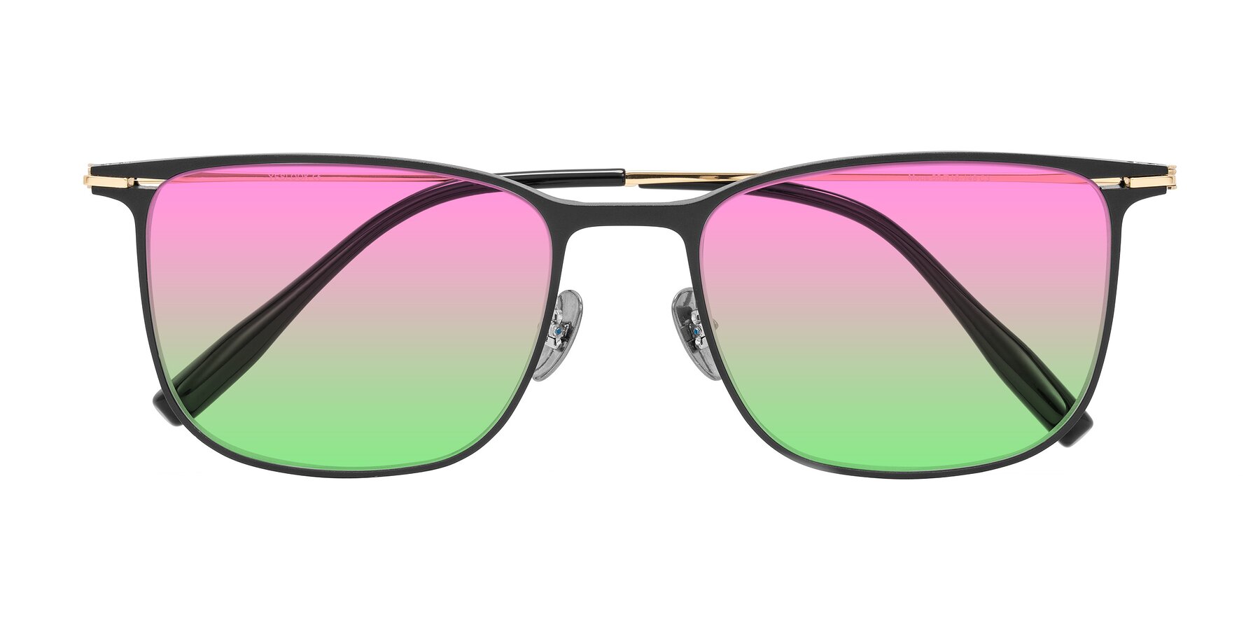 Folded Front of Moua in Black/Gold with Pink / Green Gradient Lenses