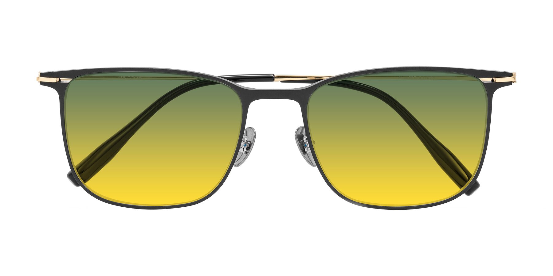 Folded Front of Moua in Black/Gold with Green / Yellow Gradient Lenses