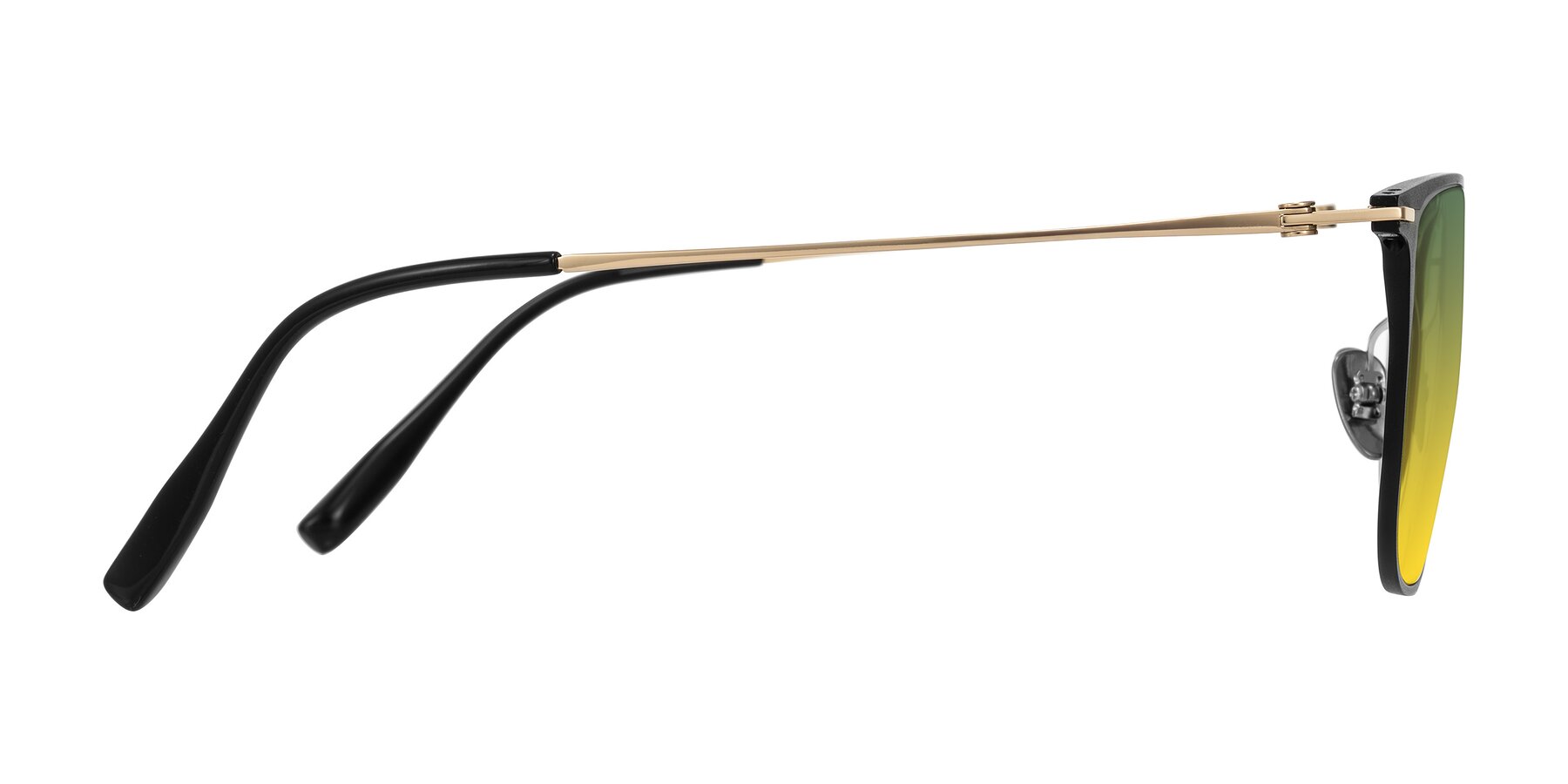 Side of Moua in Black/Gold with Green / Yellow Gradient Lenses