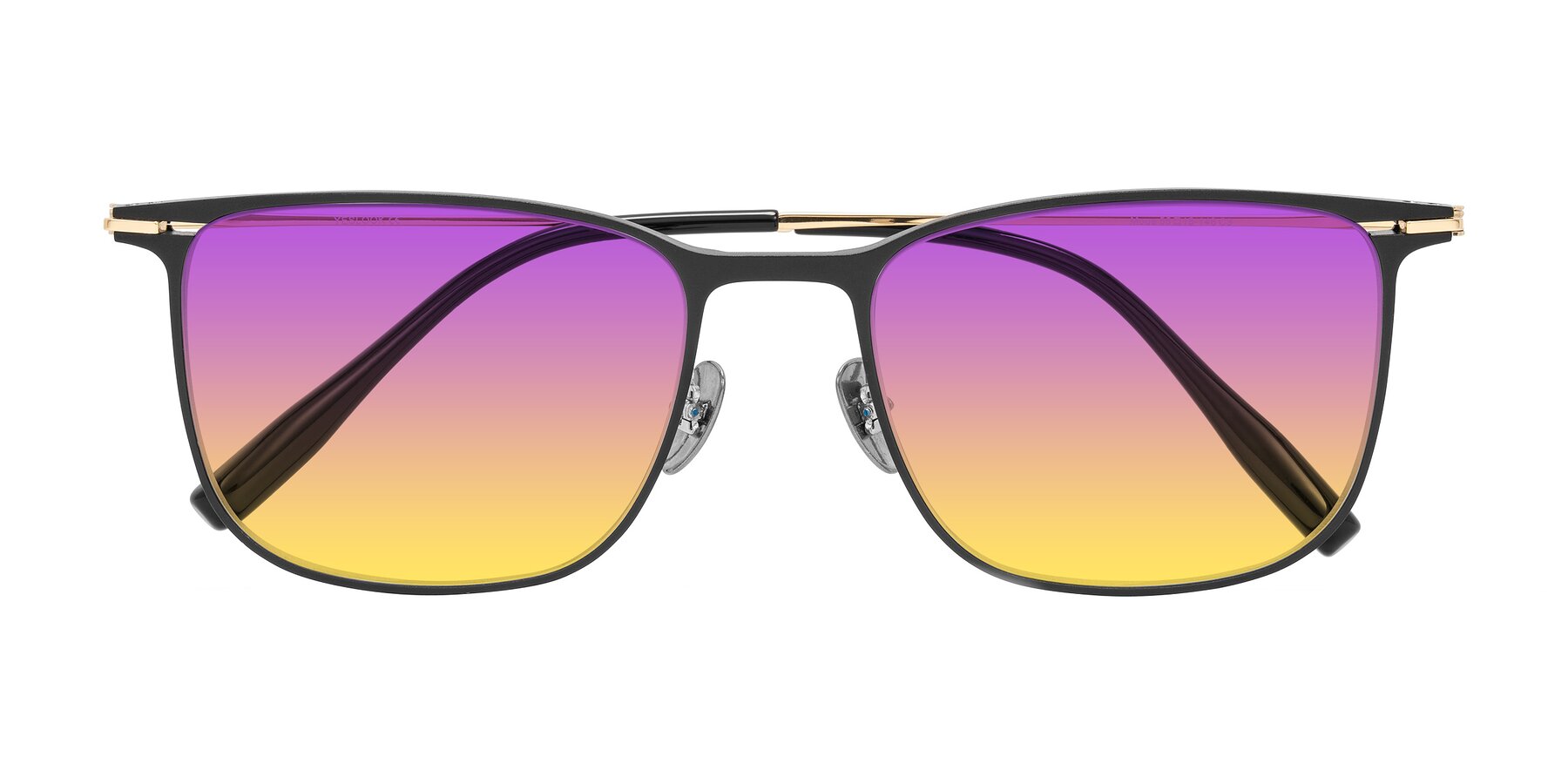 Folded Front of Moua in Black/Gold with Purple / Yellow Gradient Lenses