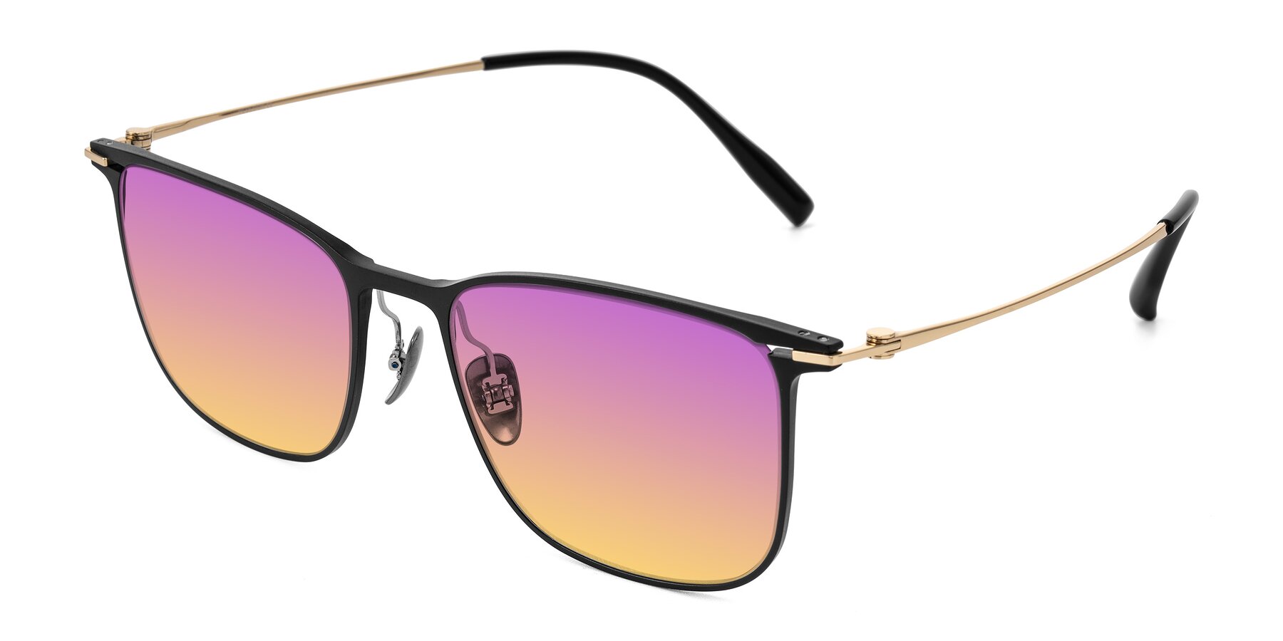 Angle of Moua in Black/Gold with Purple / Yellow Gradient Lenses