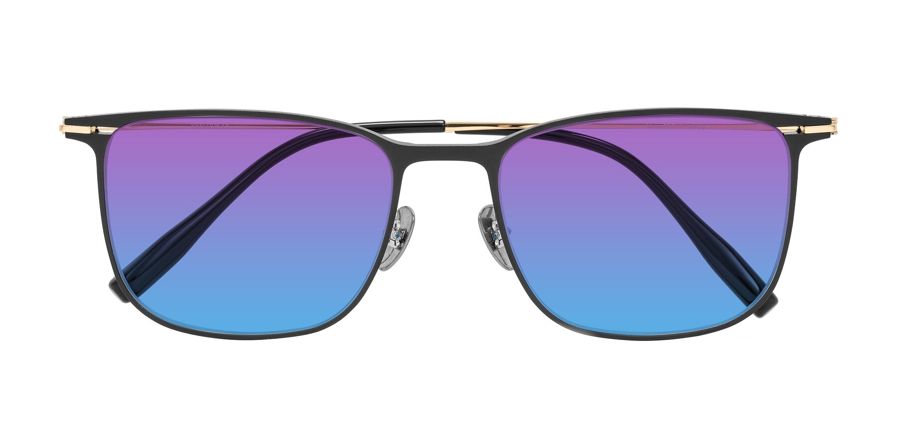 Folded Front of Moua in Black/Gold with Purple / Blue Gradient Lenses