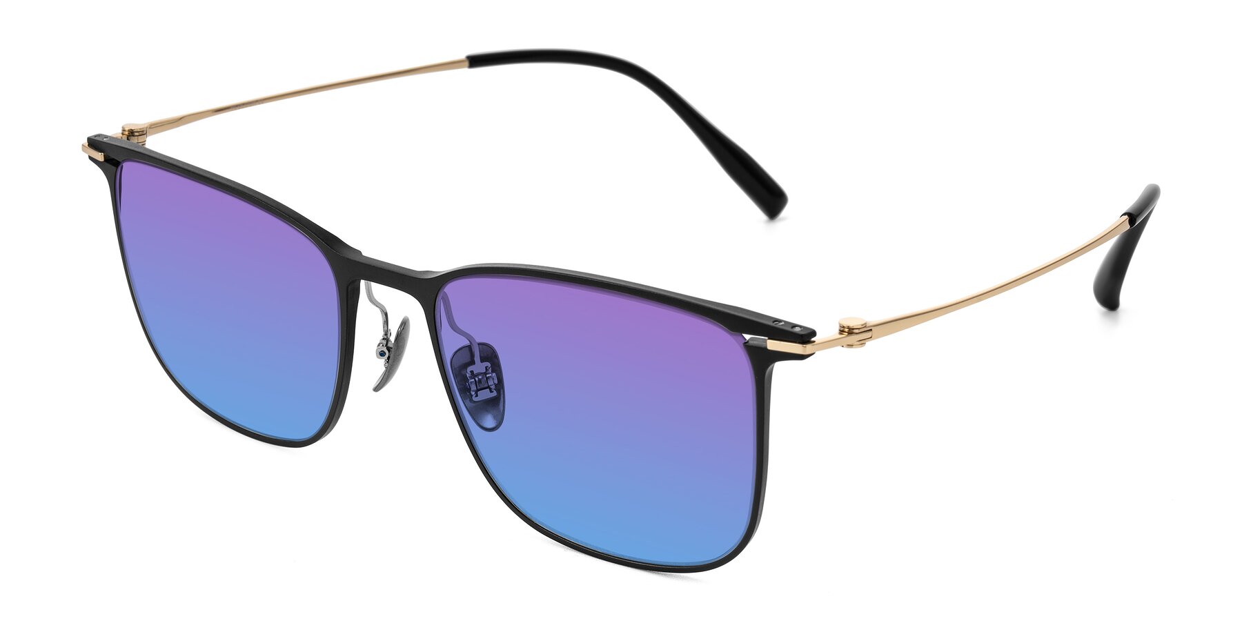 Angle of Moua in Black/Gold with Purple / Blue Gradient Lenses