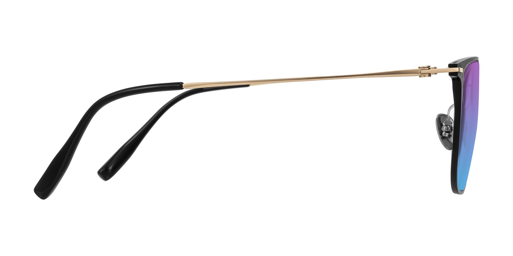 Side of Moua in Black/Gold with Purple / Blue Gradient Lenses
