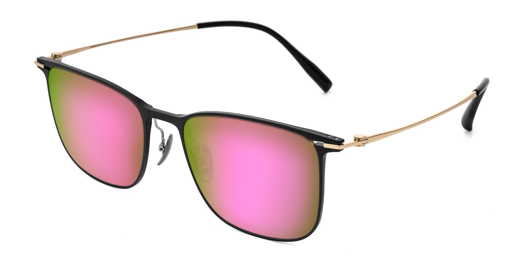 Angle of Moua in Black/Gold with Pink Mirrored Lenses