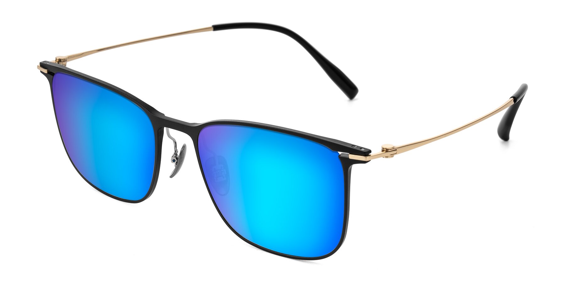 Angle of Moua in Black/Gold with Blue Mirrored Lenses