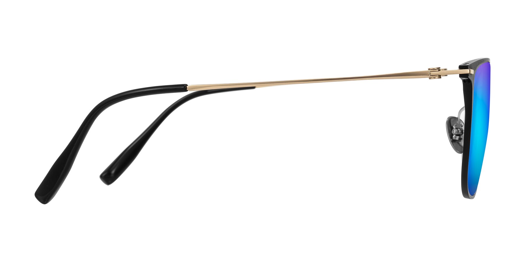 Side of Moua in Black/Gold with Blue Mirrored Lenses