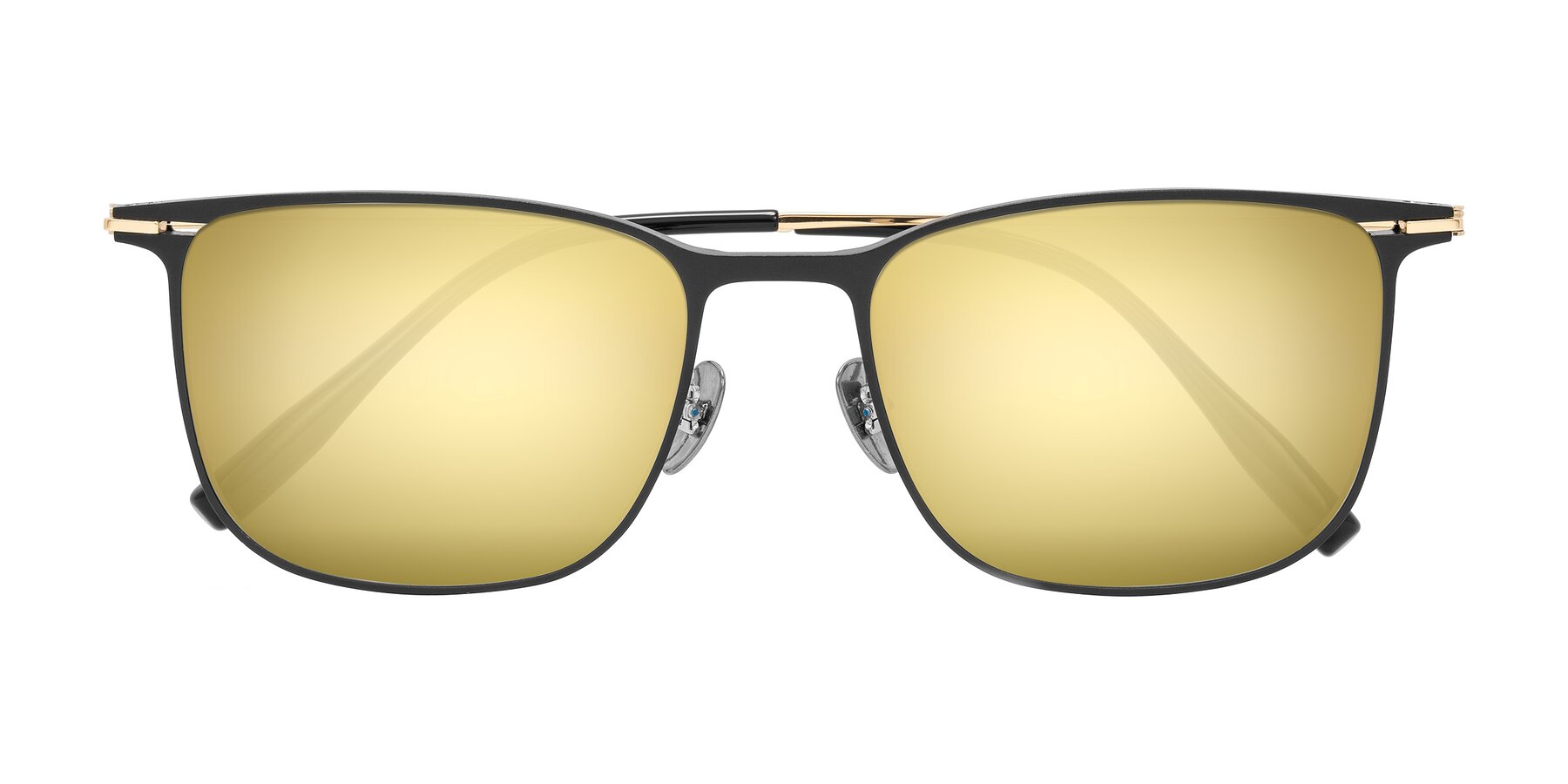 Folded Front of Moua in Black/Gold with Gold Mirrored Lenses