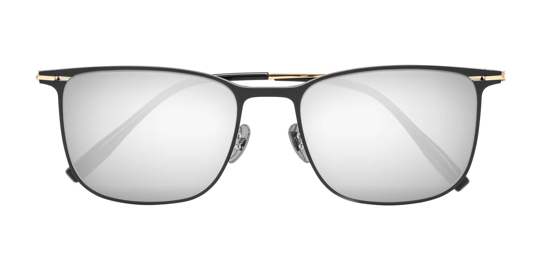 Folded Front of Moua in Black/Gold with Silver Mirrored Lenses