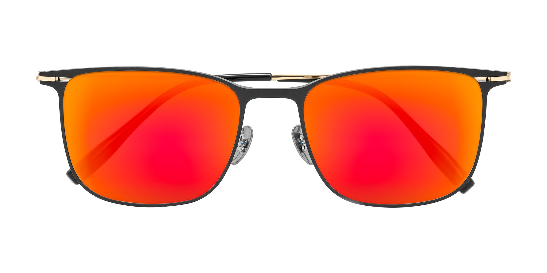 Folded Front of Moua in Black/Gold with Red Gold Mirrored Lenses