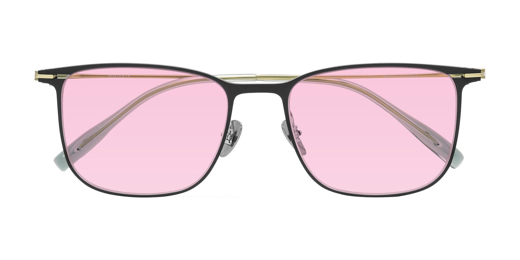 Folded Front of Moua in Black/Green with Light Pink Tinted Lenses