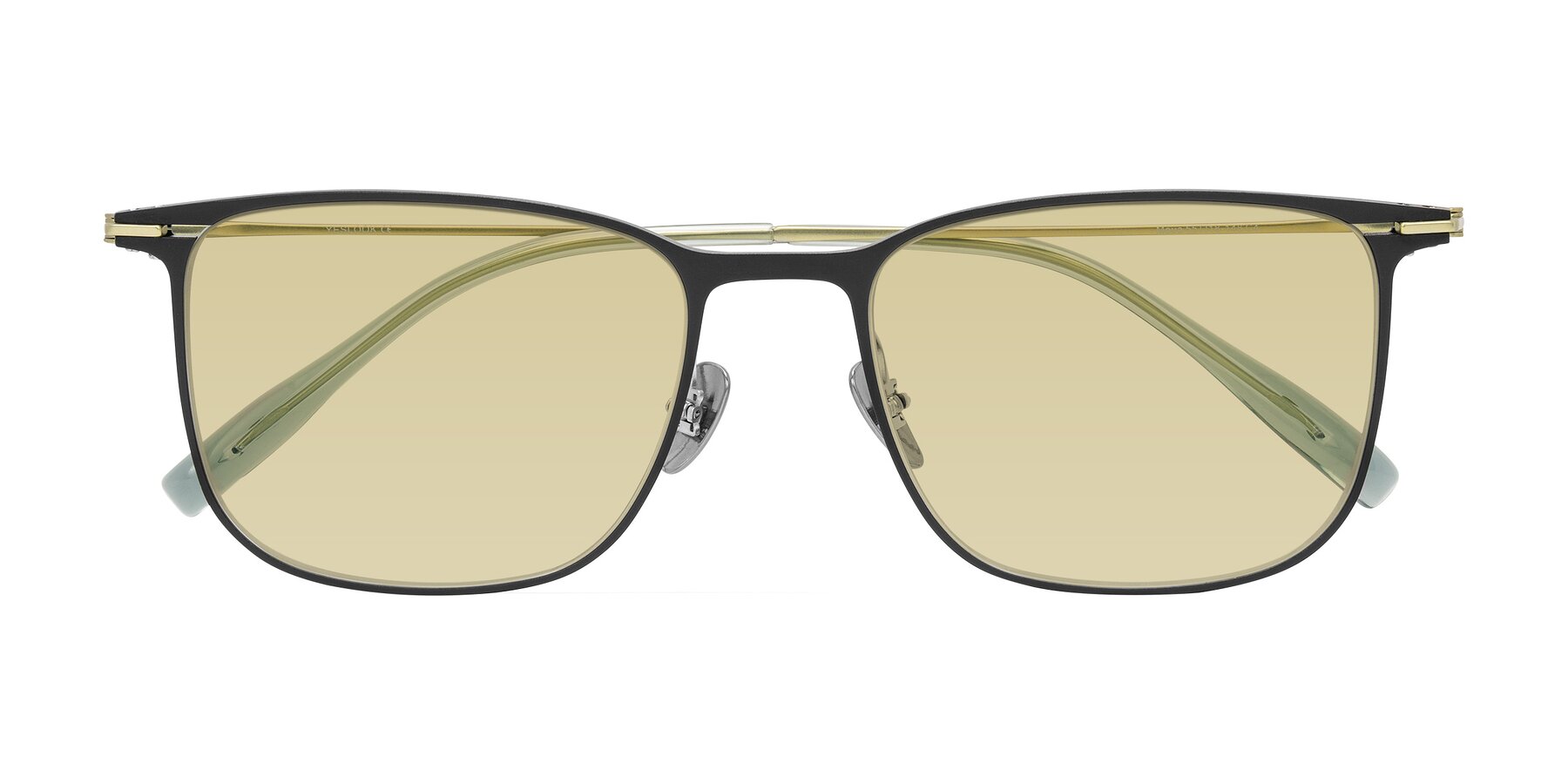 Folded Front of Moua in Black/Green with Light Champagne Tinted Lenses