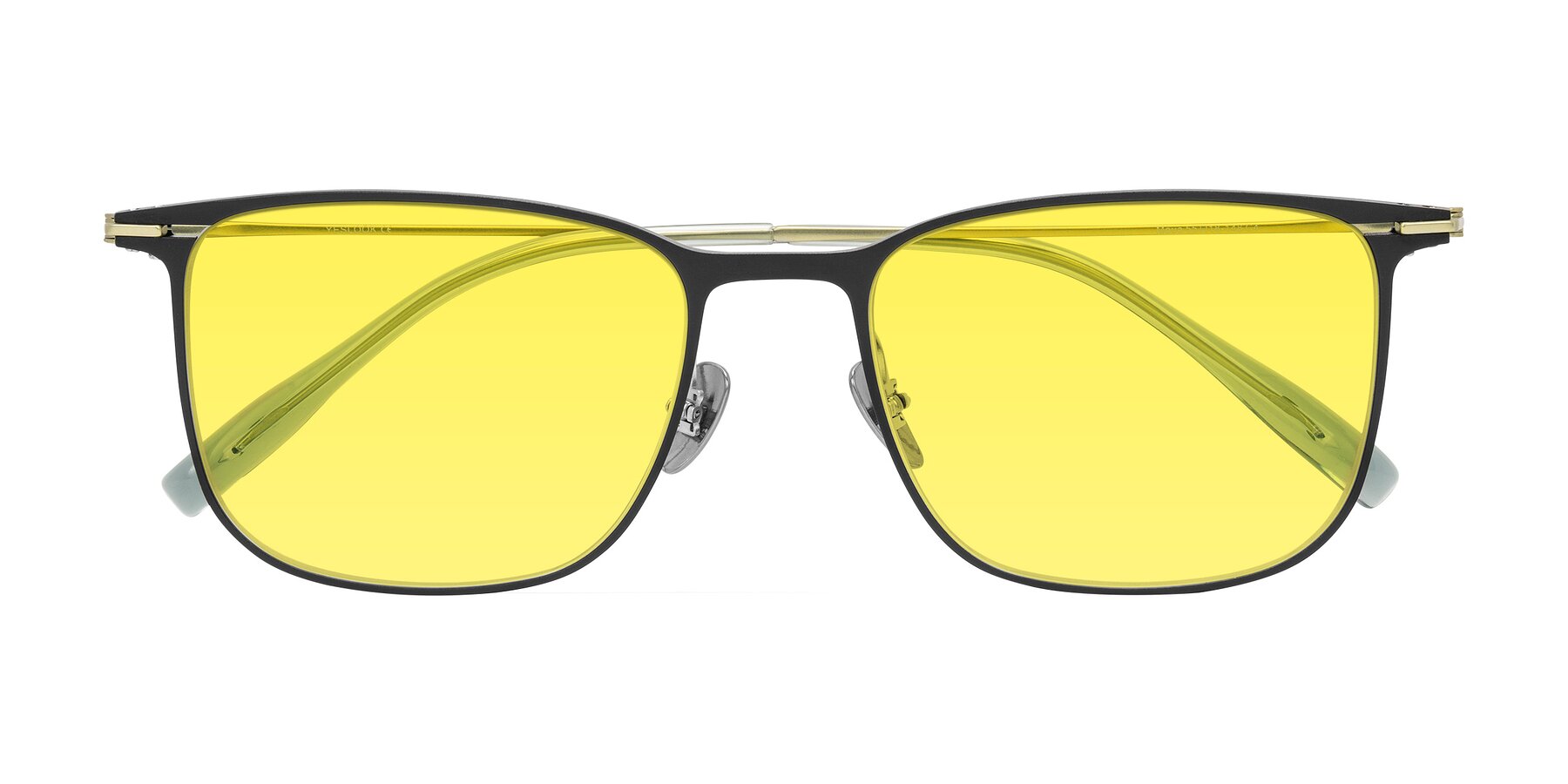 Folded Front of Moua in Black/Green with Medium Yellow Tinted Lenses