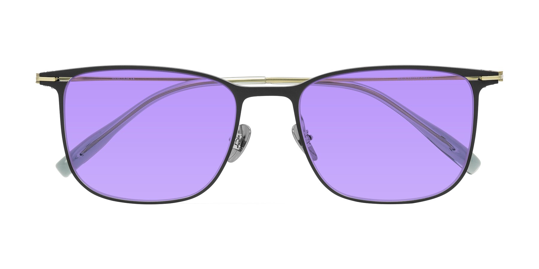 Folded Front of Moua in Black/Green with Medium Purple Tinted Lenses