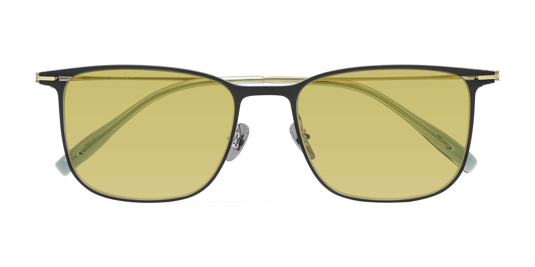 Folded Front of Moua in Black/Green with Medium Champagne Tinted Lenses