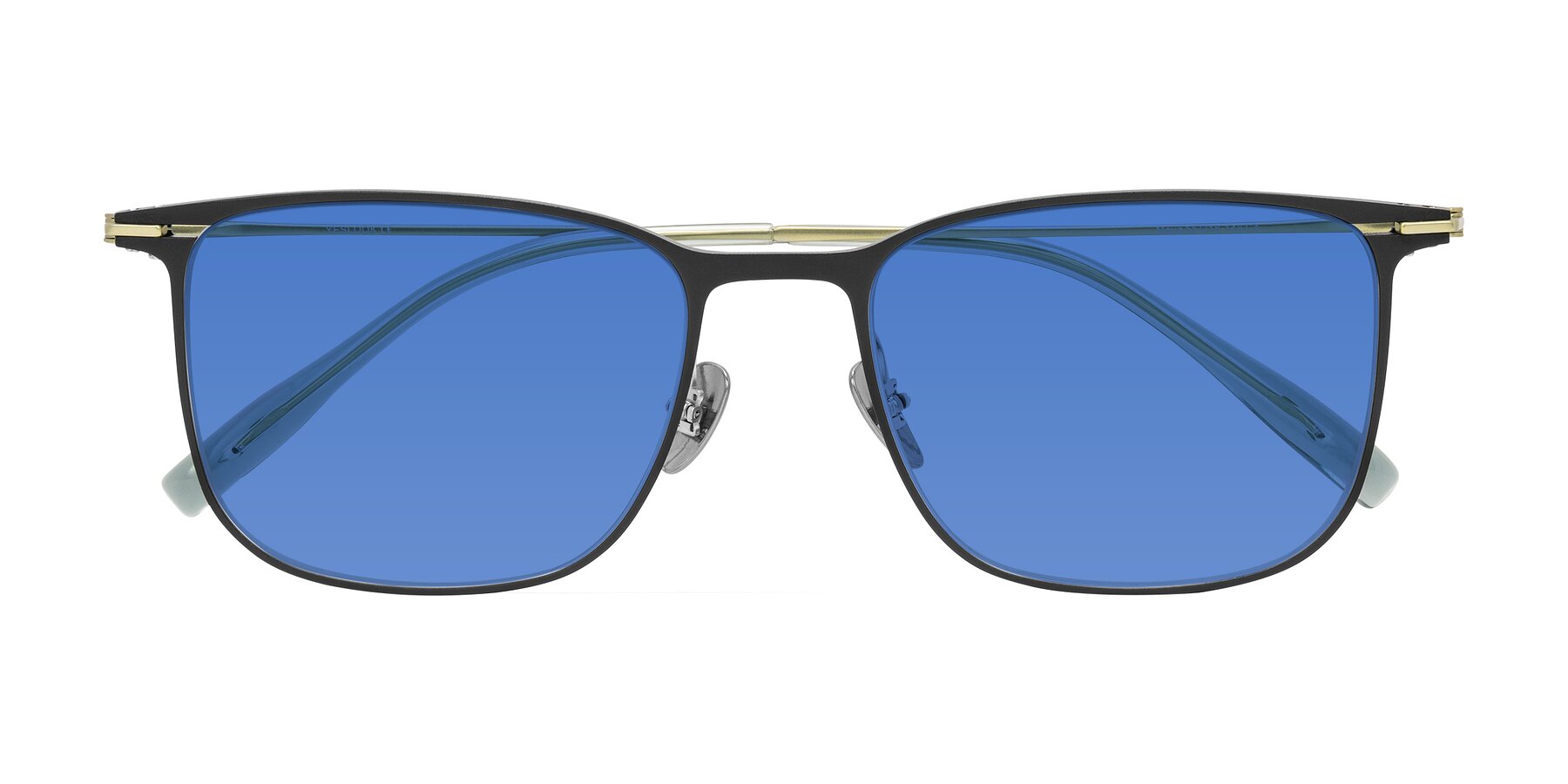 Folded Front of Moua in Black/Green with Blue Tinted Lenses