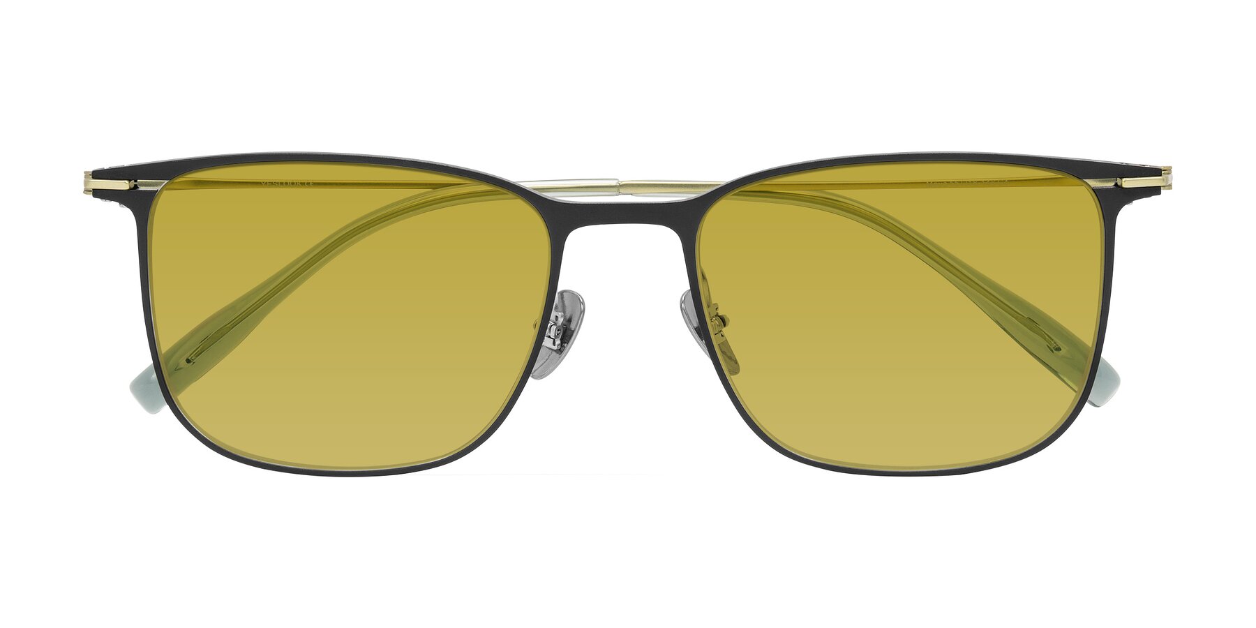 Folded Front of Moua in Black/Green with Champagne Tinted Lenses
