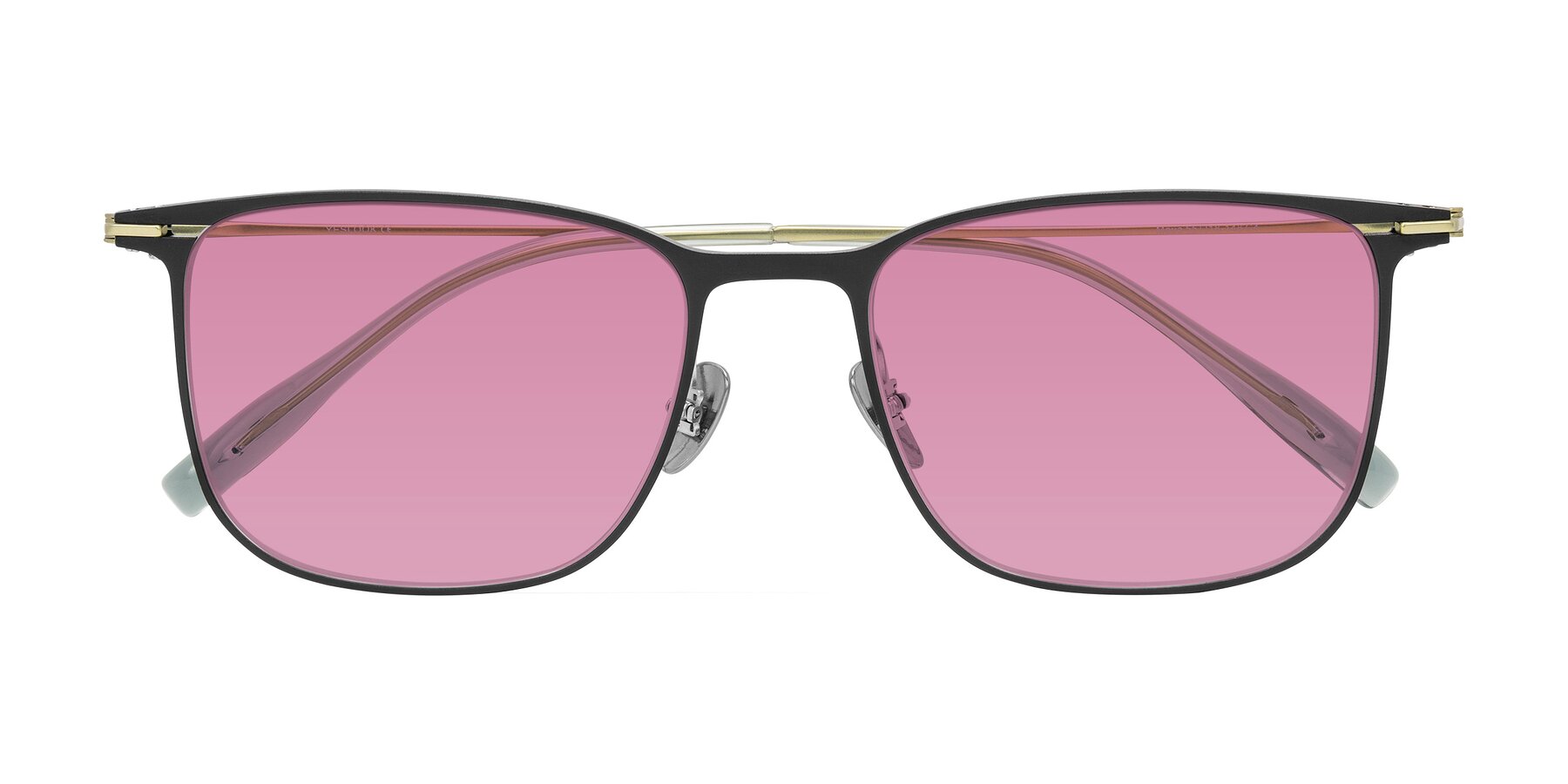 Folded Front of Moua in Black/Green with Medium Wine Tinted Lenses
