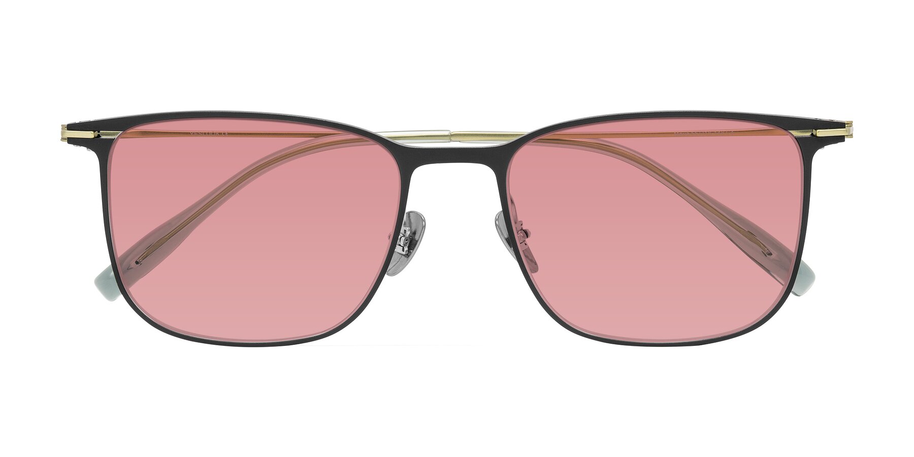 Folded Front of Moua in Black/Green with Medium Garnet Tinted Lenses