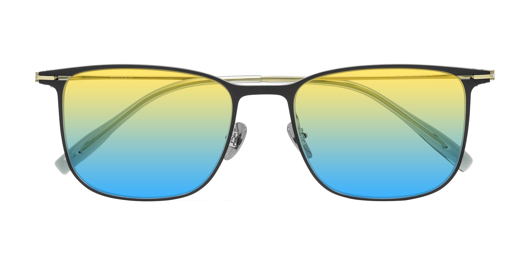 Folded Front of Moua in Black/Green with Yellow / Blue Gradient Lenses