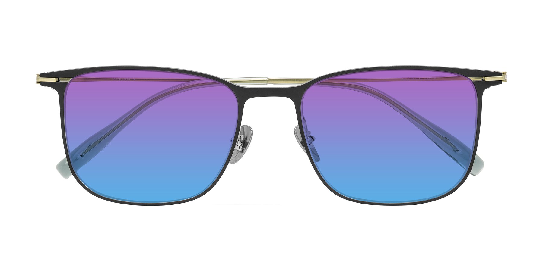 Folded Front of Moua in Black/Green with Purple / Blue Gradient Lenses
