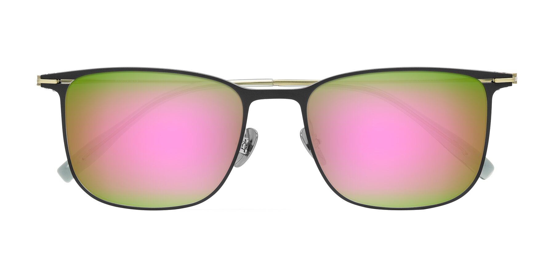 Folded Front of Moua in Black/Green with Pink Mirrored Lenses