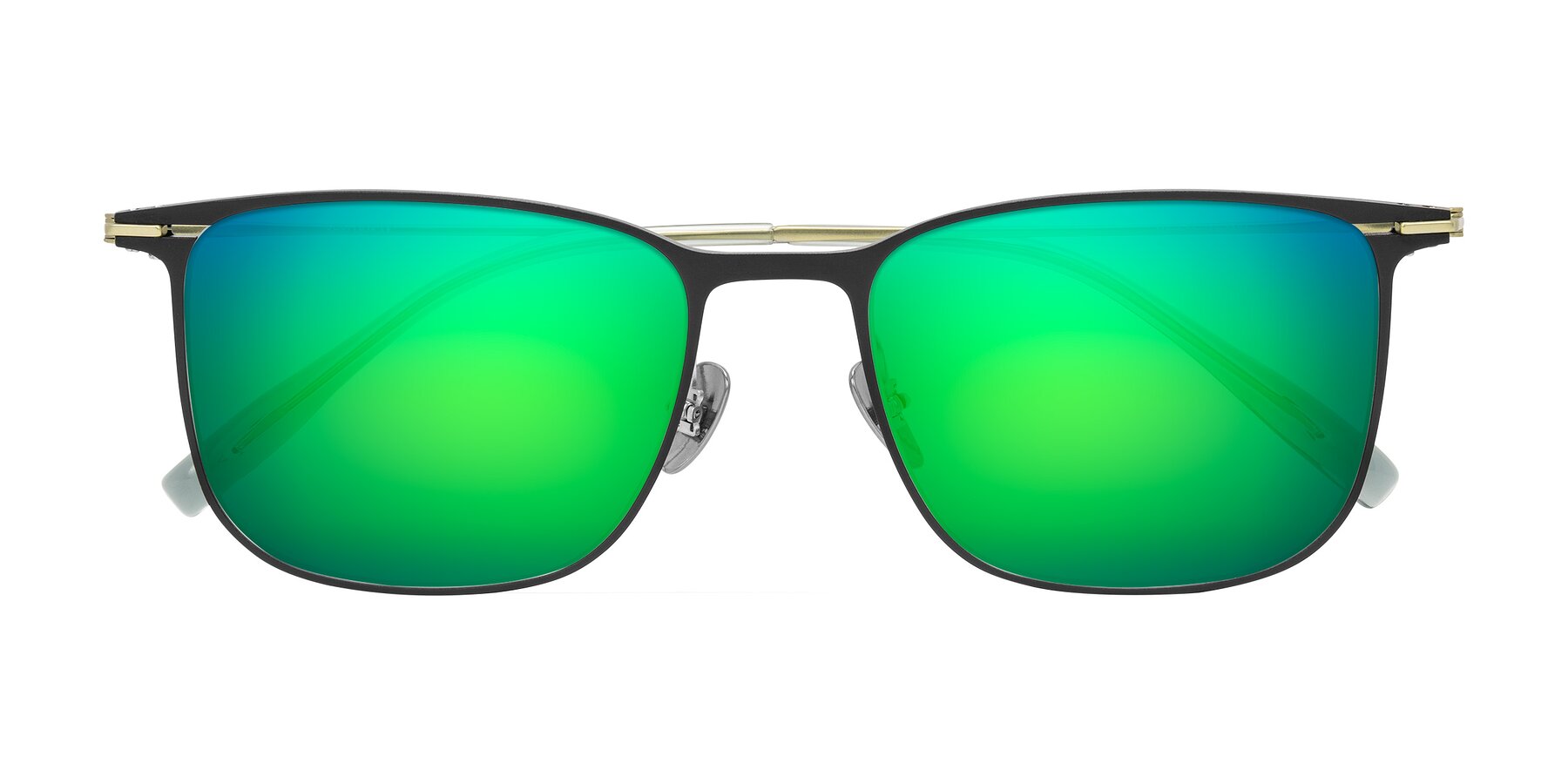 Folded Front of Moua in Black/Green with Green Mirrored Lenses