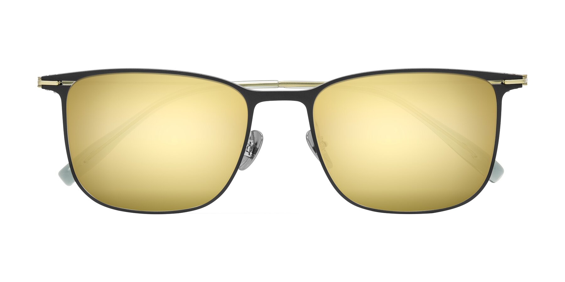 Folded Front of Moua in Black/Green with Gold Mirrored Lenses