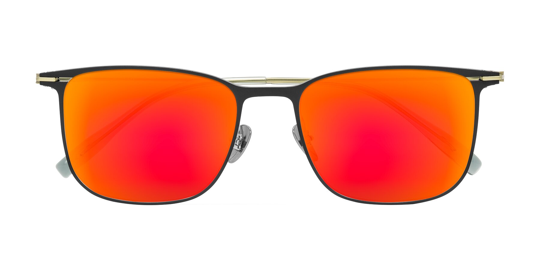 Folded Front of Moua in Black/Green with Red Gold Mirrored Lenses