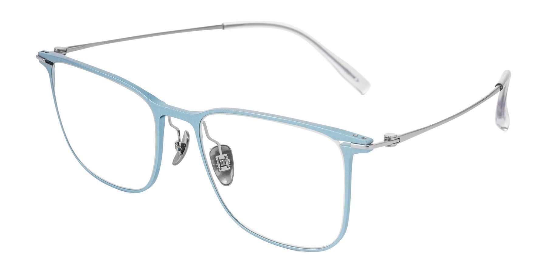 Angle of Moua in Pastel Blue/Silver with Clear Eyeglass Lenses