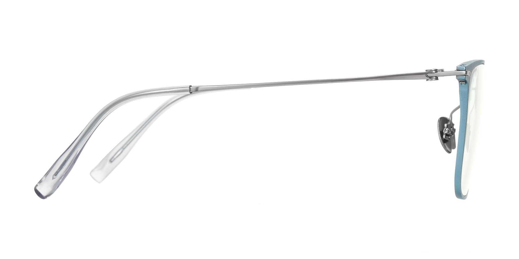 Side of Moua in Pastel Blue/Silver with Clear Eyeglass Lenses