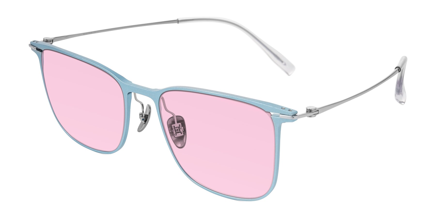 Angle of Moua in Pastel Blue/Silver with Light Pink Tinted Lenses