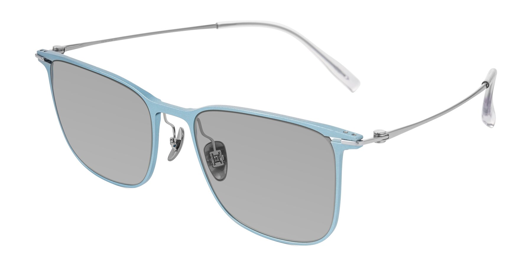 Angle of Moua in Pastel Blue/Silver with Light Gray Tinted Lenses