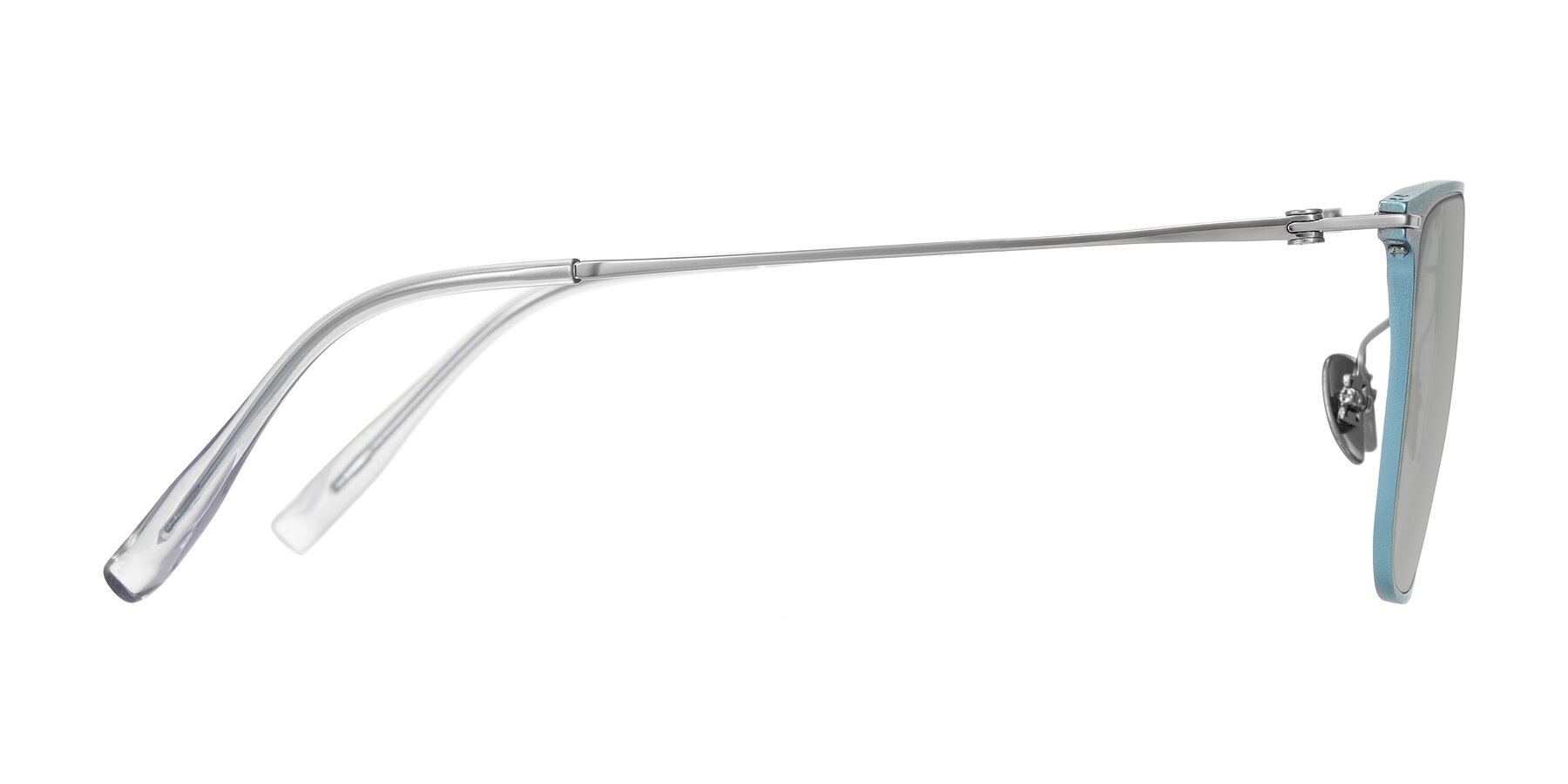 Side of Moua in Pastel Blue/Silver with Light Gray Tinted Lenses