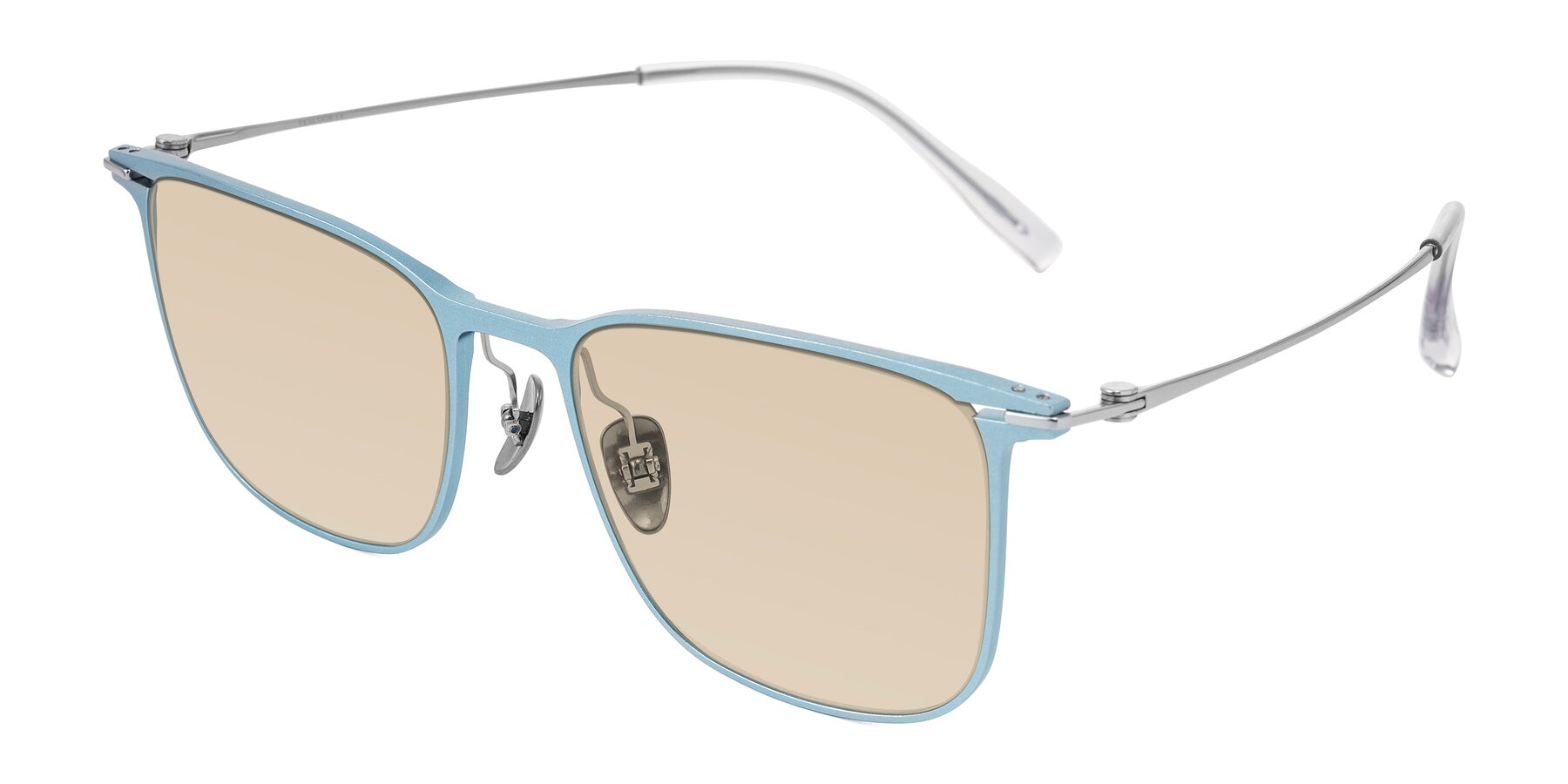 Angle of Moua in Pastel Blue/Silver with Light Brown Tinted Lenses