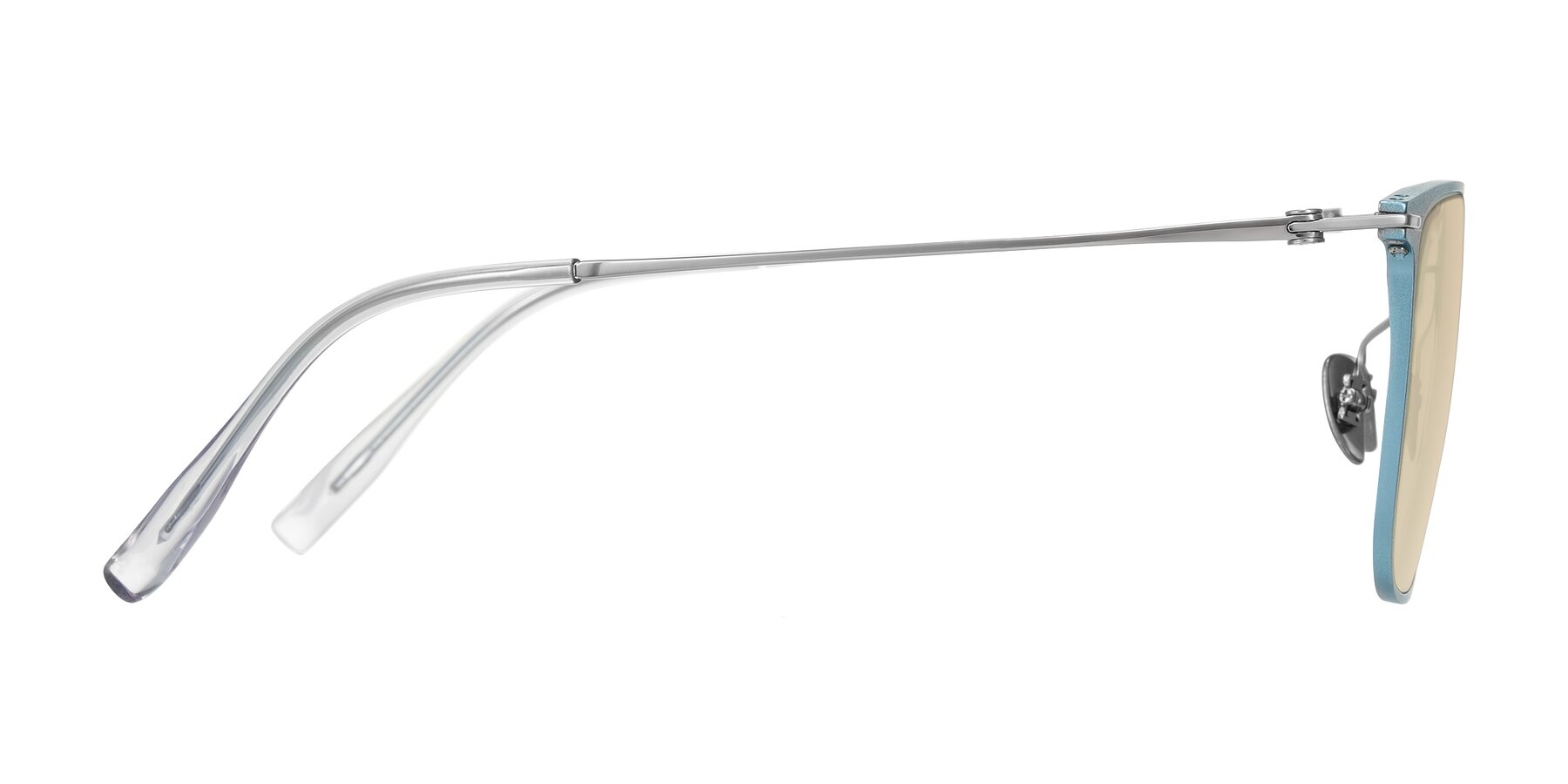 Side of Moua in Pastel Blue/Silver with Light Brown Tinted Lenses