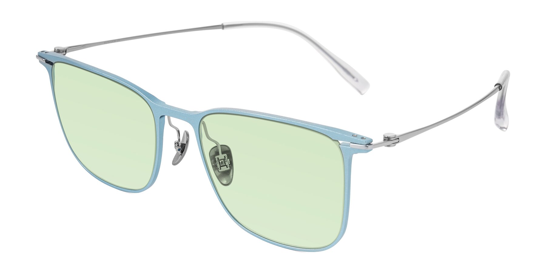 Angle of Moua in Pastel Blue/Silver with Light Green Tinted Lenses