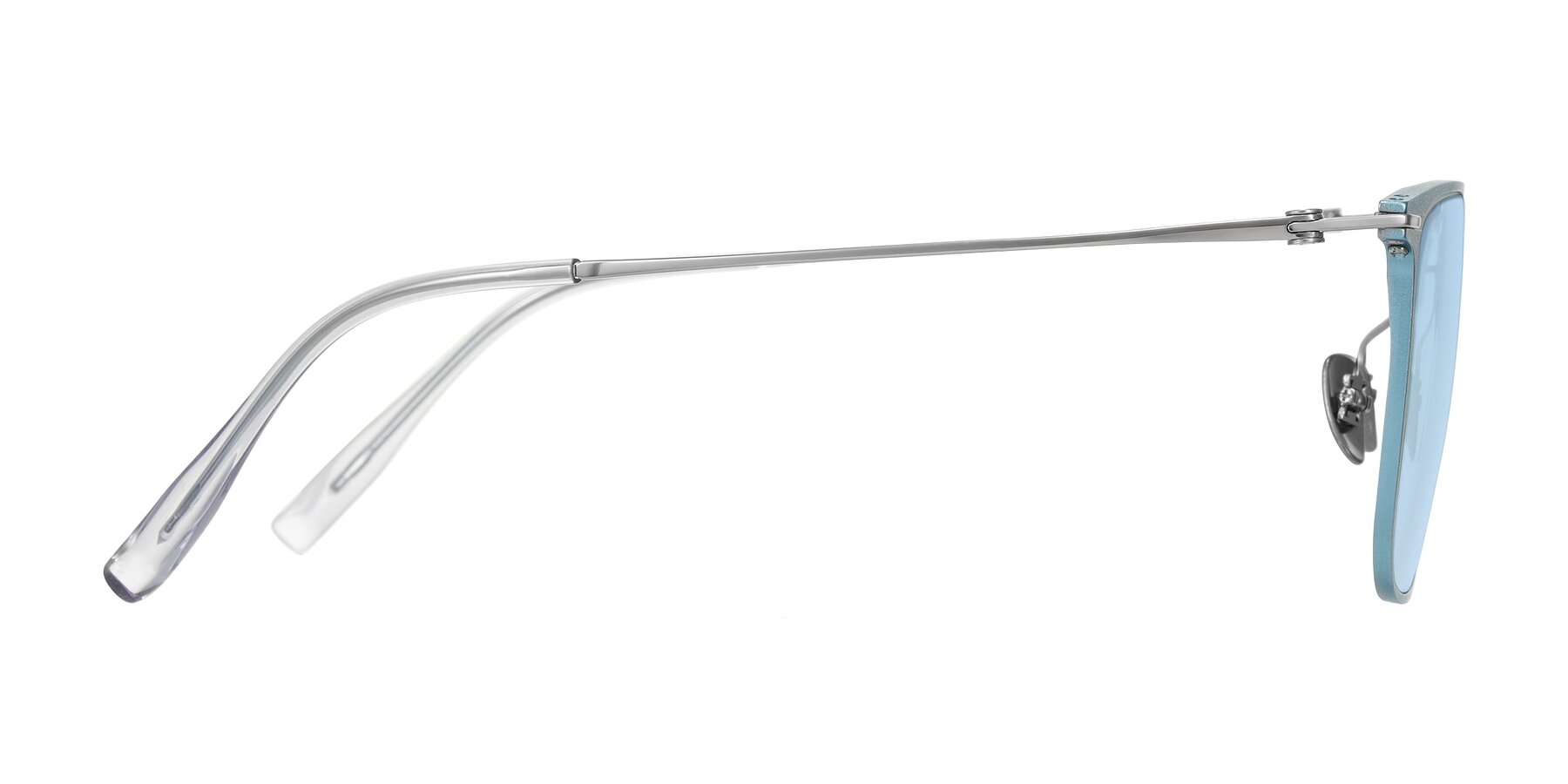 Side of Moua in Pastel Blue/Silver with Light Blue Tinted Lenses