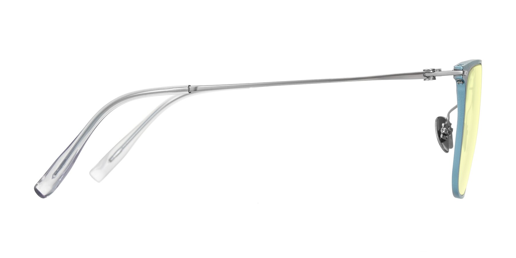 Side of Moua in Pastel Blue/Silver with Light Yellow Tinted Lenses