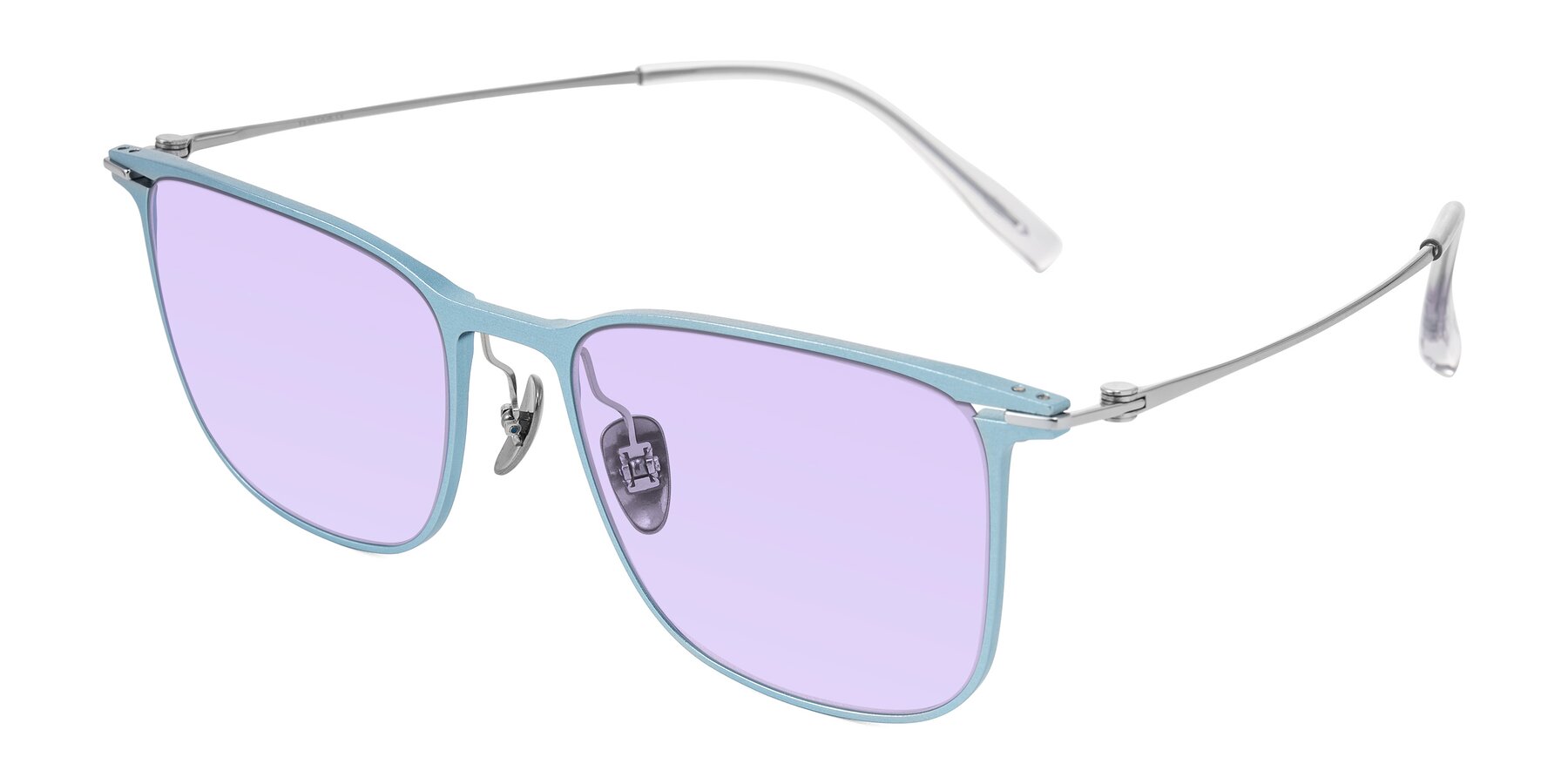 Angle of Moua in Pastel Blue/Silver with Light Purple Tinted Lenses